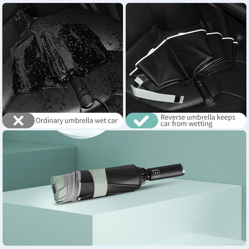 Yoobure Inverted Windproof Travel Umbrella - Automatic Umbrellas for Rain, Compact Folding with Reflective Stripe, Portable Large for Backpack, Lightweight with Sun UV Protection - Image 3